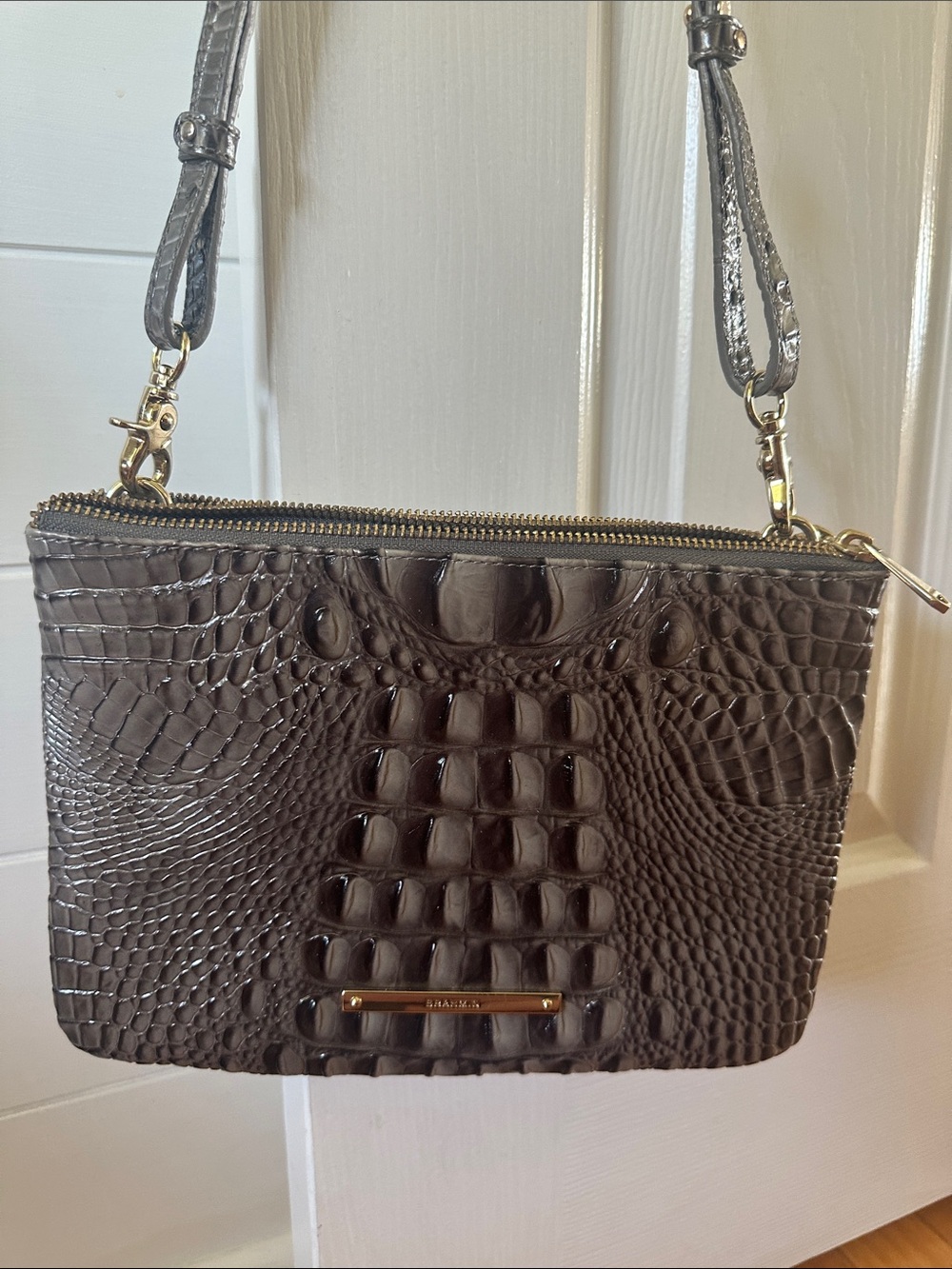 Brahmin Dual Zipper Croc Embossed Melbourne Collection Crossbody Bag Purse